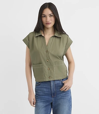 Petite Poplin Wedge Utility Pocket Top