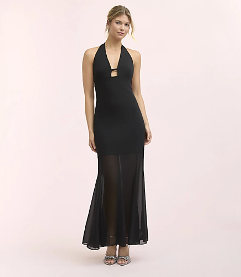 Lately Mixed Media Halter Gown