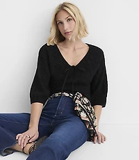 Crinkle Cinched Tie Neck Top