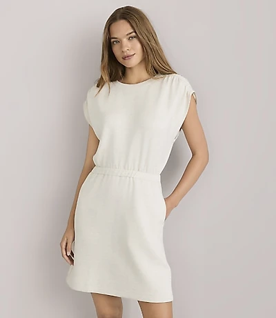 Lou & Grey Heathered Scubasoft Cinched Shoulder Mini Pocket Dress