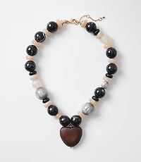 Wood Heart Beaded Statement Necklace