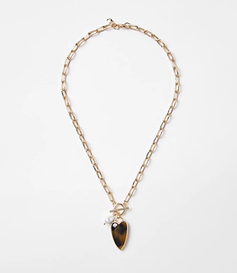 Tortoiseshell Print Heart Toggle Necklace