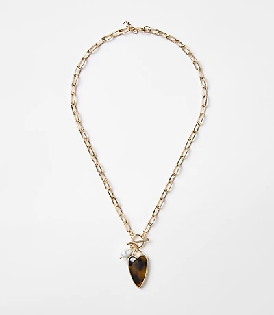 Tortoiseshell Print Heart Toggle Necklace