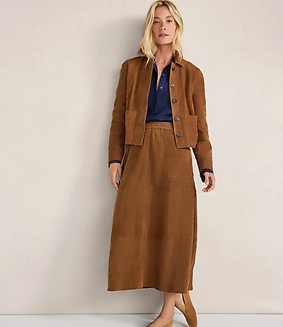 HWW SUEDE MIDI SKIRT W/ PATCH POCKETS