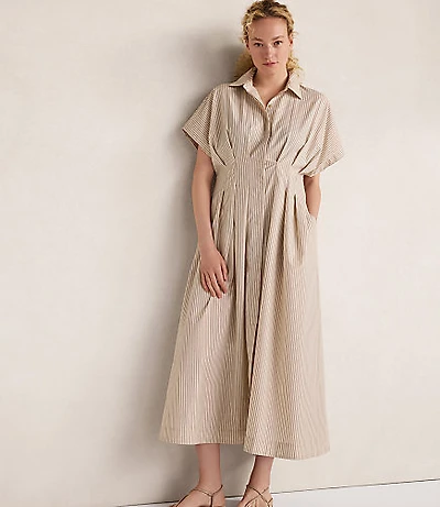 Haven Well Within Organic Cotton Poplin Pleated Striped Dress