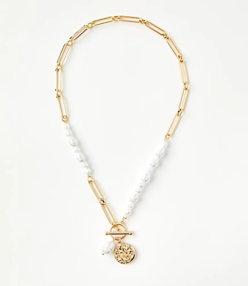 Pearlized Coin Toggle Necklace