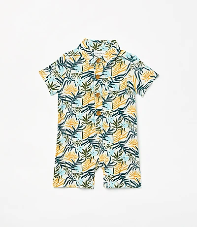 Posh Peanut X LOFT Sunset Short Sleeve Collared Henley Romper