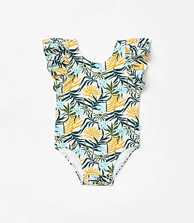 Posh Peanut X LOFT Sunset One Piece Ruffled Flutter Sleeve Swimsuit
