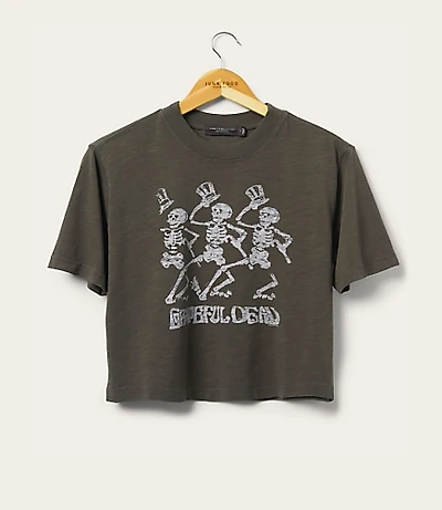 Junk Food Grateful Dead Dancing Skeletons Cropped Mock Neck Tee