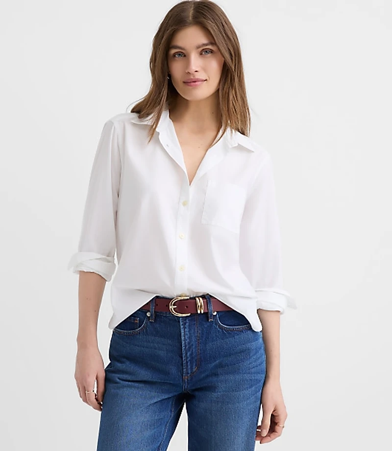 Petite Cotton Blend Everyday Relaxed Pocket Shirt