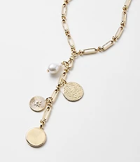 Pearlized Coin Y Necklace