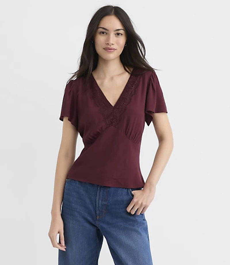 Lace Trim V-Neck Top