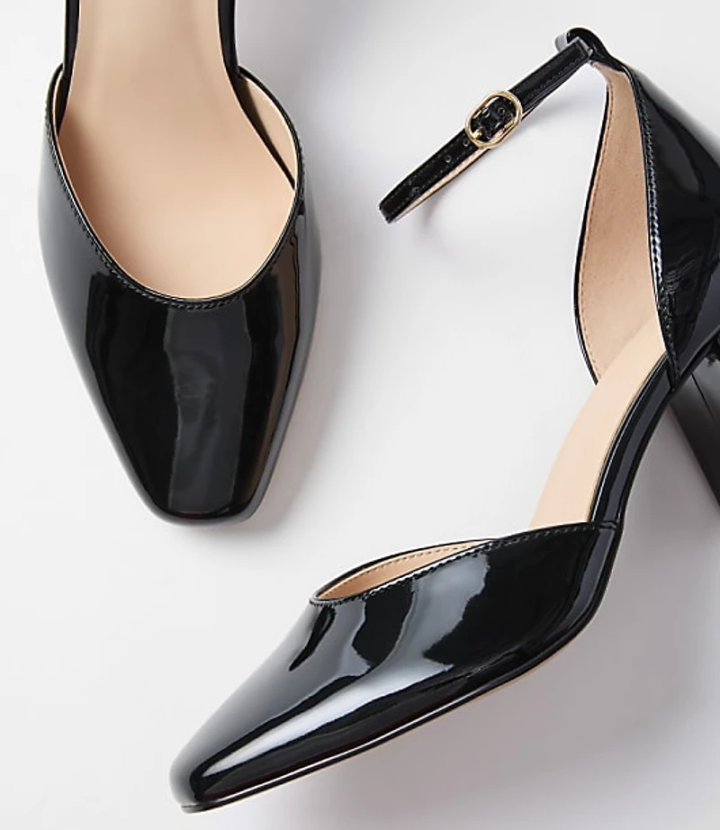 Patent Ankle Strap Block Heels
