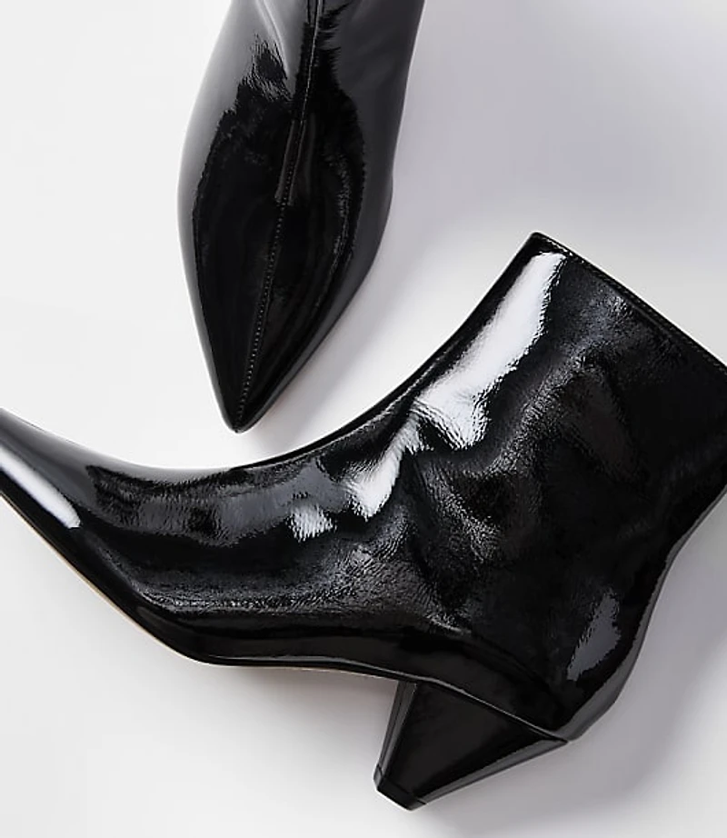 Patent Triangle Heel Booties