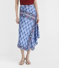 Petite Border Paisley Asymmetrical Midi Skirt