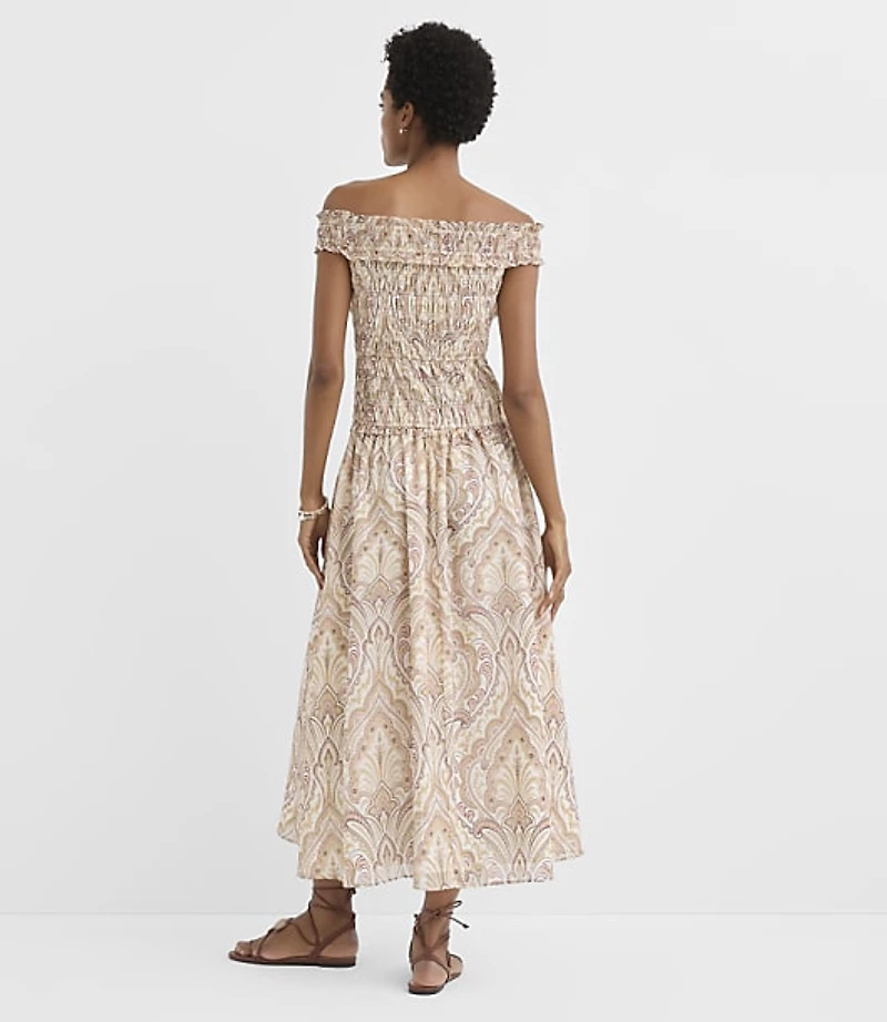 Tiled Smocked Off The Shoulder Maxi Dress