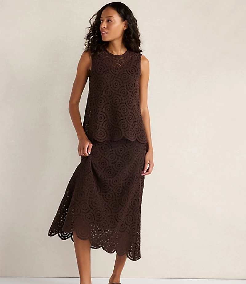 Haven Well Within Cotton Crochet Scalloped Midi Skirt