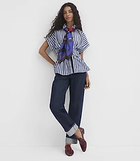 Striped Poplin Pleated Shirt