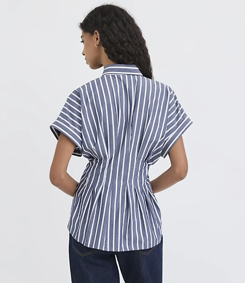 Striped Poplin Pleated Shirt