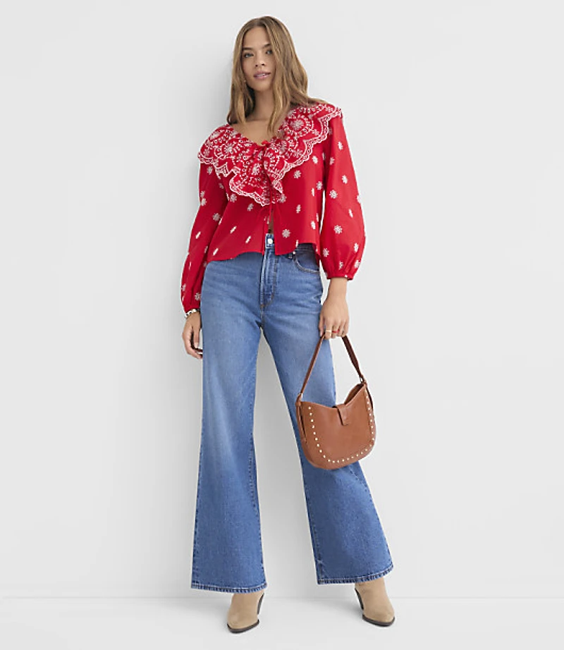 Petite Eyelet Ruffle Bow Blouse
