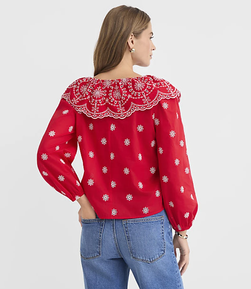 Petite Eyelet Ruffle Bow Blouse