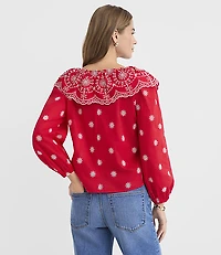 Petite Eyelet Ruffle Bow Blouse
