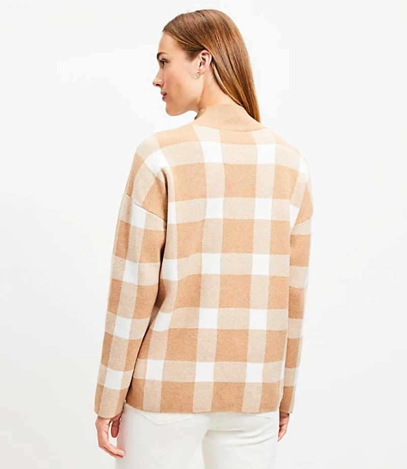 Plaid Mock Neck Tunic Sweater