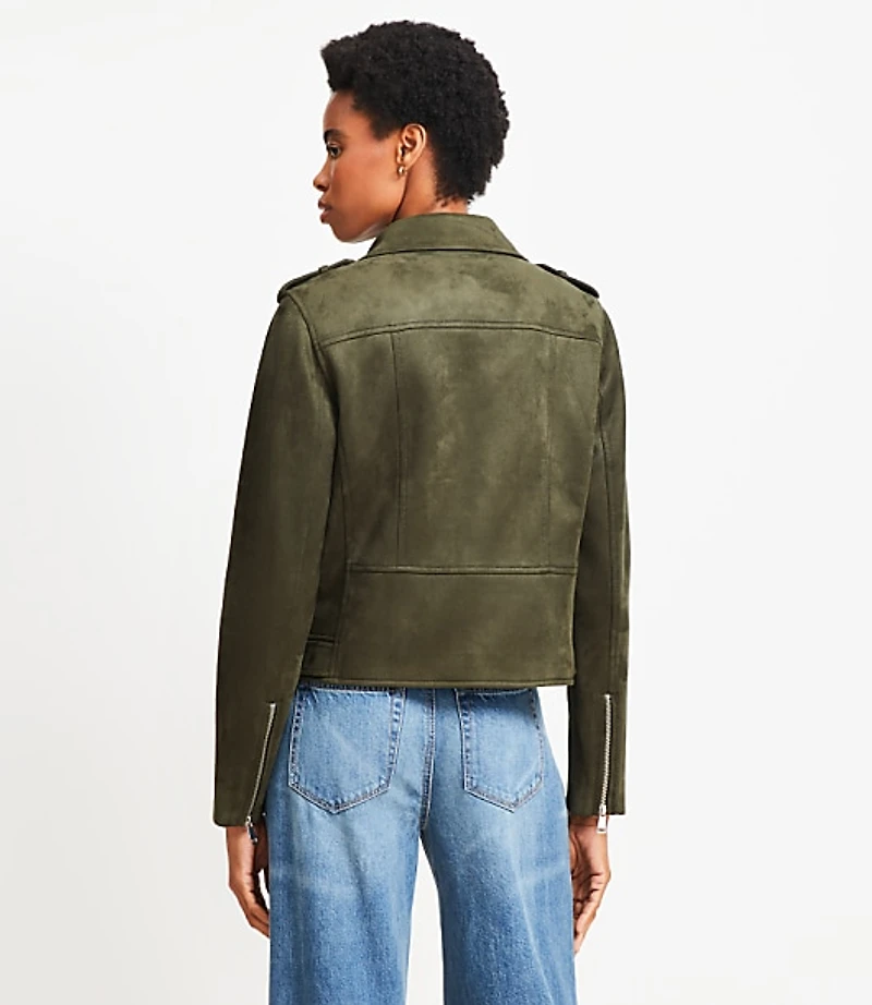 Petite Faux Suede Moto Jacket