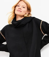 Stitched Trim Removable Scarf Sweater
