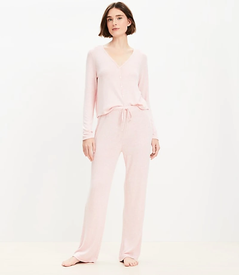 Heathered Henley Wide Leg Pajama Set