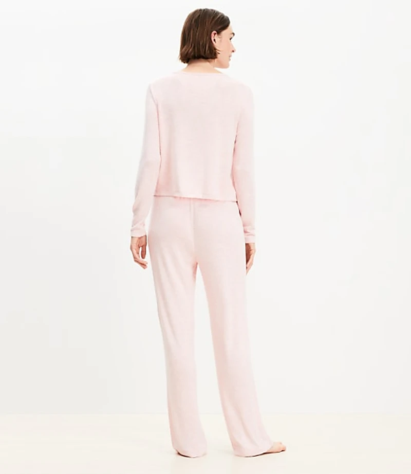 Heathered Henley Wide Leg Pajama Set