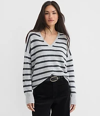 Stripe Relaxed V-Neck Cashmere Sweater
