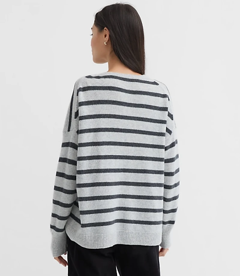 Stripe Relaxed V-Neck Cashmere Sweater