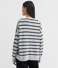 Stripe Relaxed V-Neck Cashmere Sweater