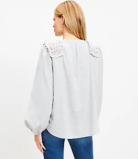 Lace Shoulder Henley Blouse