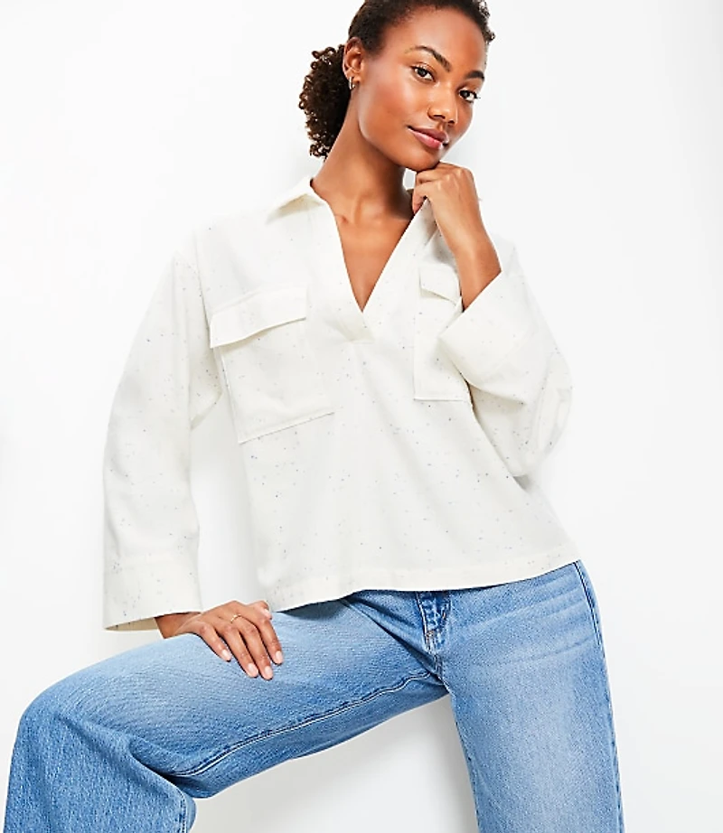 Flecked V-Neck Pocket Popover