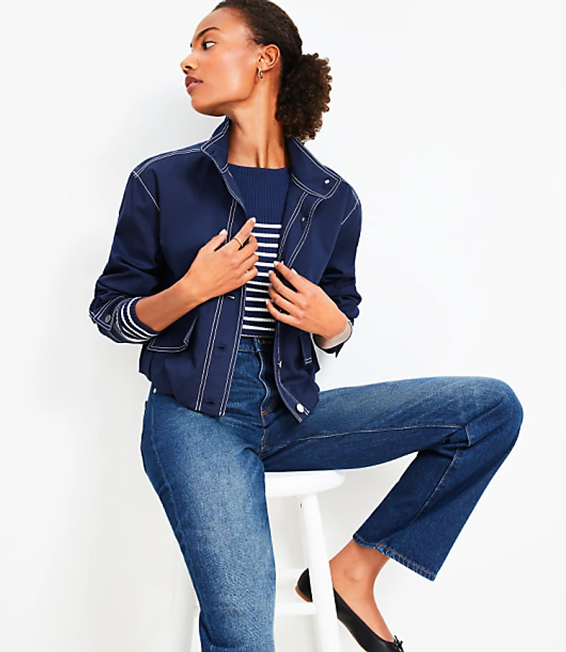Topstitched Bubble Hem Jacket