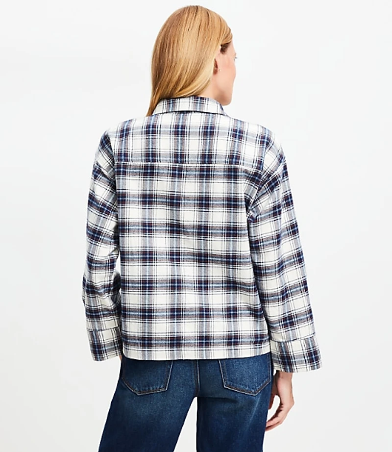 Plaid Flannel V-Neck Pocket Popover
