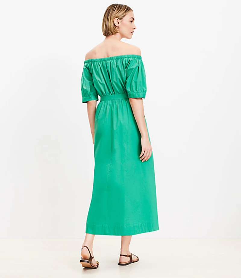 Off The Shoulder Midi Pocket Shirtdress