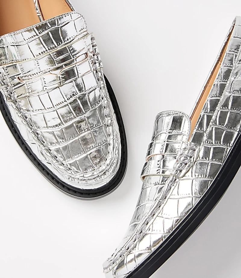 Metallic Embossed Penny Loafers