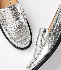 Metallic Embossed Penny Loafers