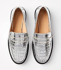 Metallic Embossed Penny Loafers