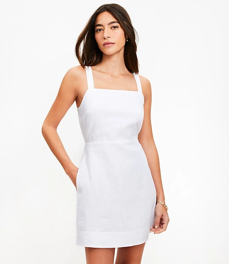 Linen Cutout Back Mini Pocket Dress