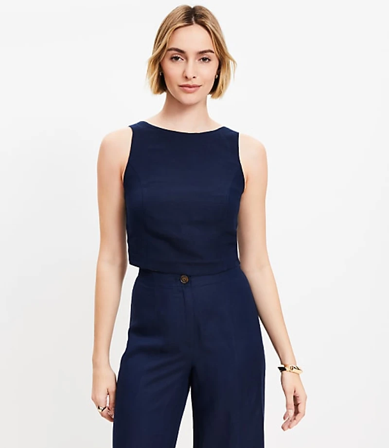 Linen Blend Strappy Back Shell