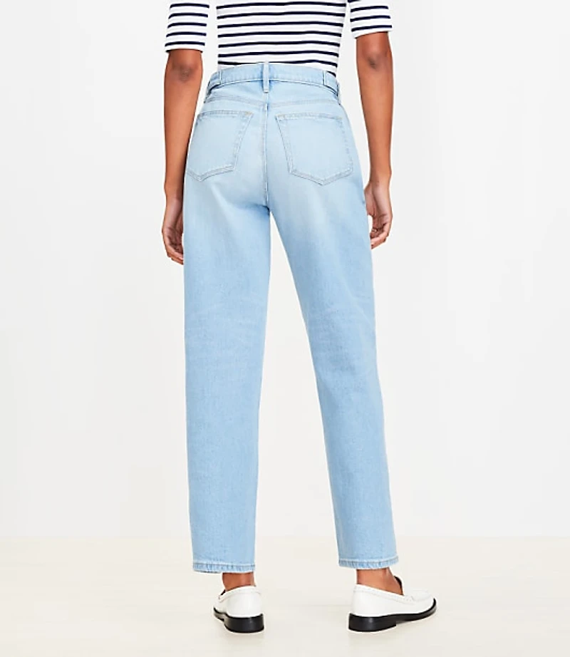 Curvy Tab Waist High Rise Straight Jeans Bright Mid Indigo Wash