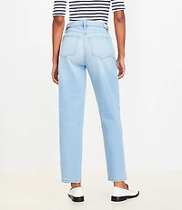 Curvy Tab Waist High Rise Straight Jeans Bright Mid Indigo Wash