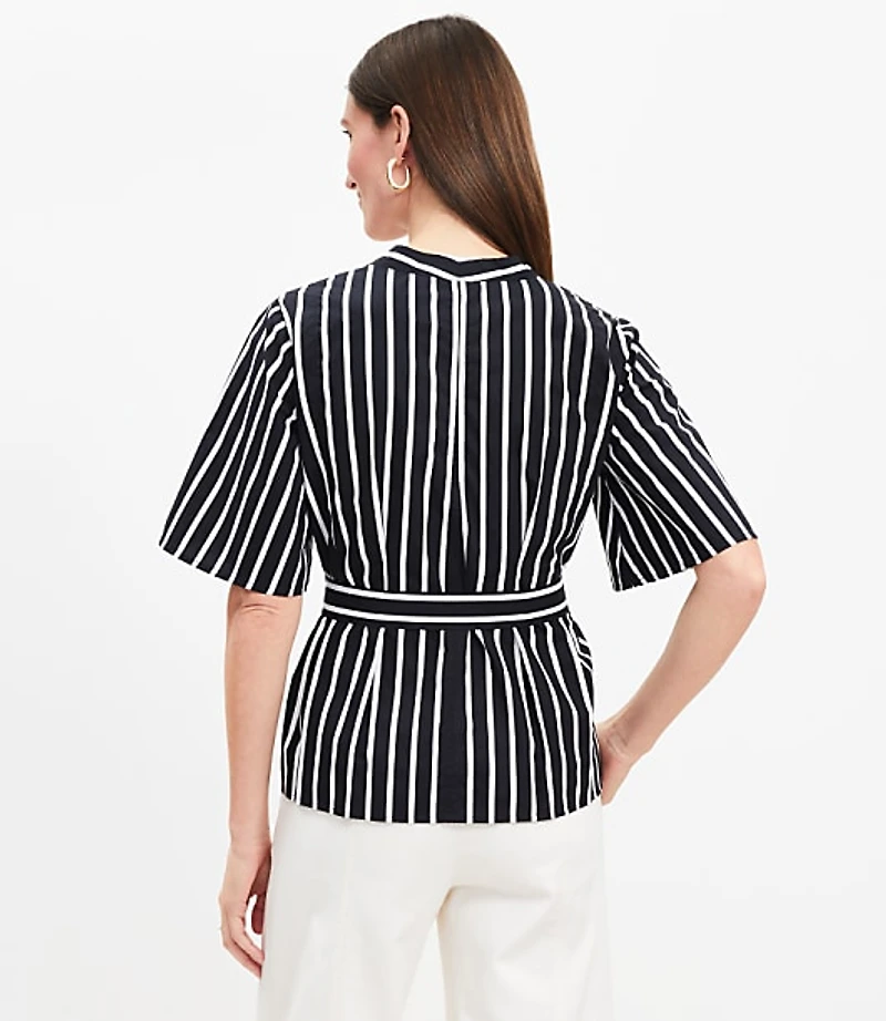 Striped Poplin Pleated Belted Top