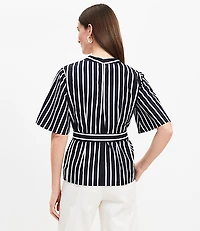 Striped Poplin Pleated Belted Top