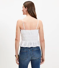 Eyelet Ruffle Smocked Button Cami
