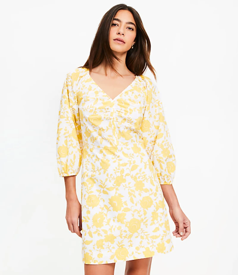 Floral Poplin Shirred Mini Dress